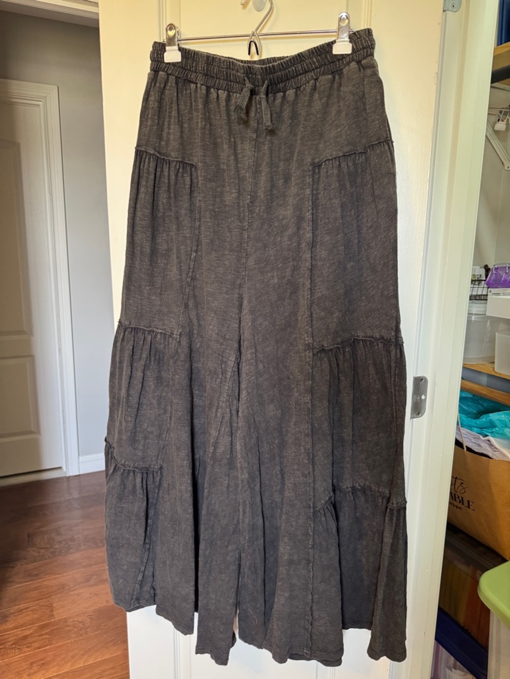 Oli & Hali Black Mineral Wash Tiered Pants